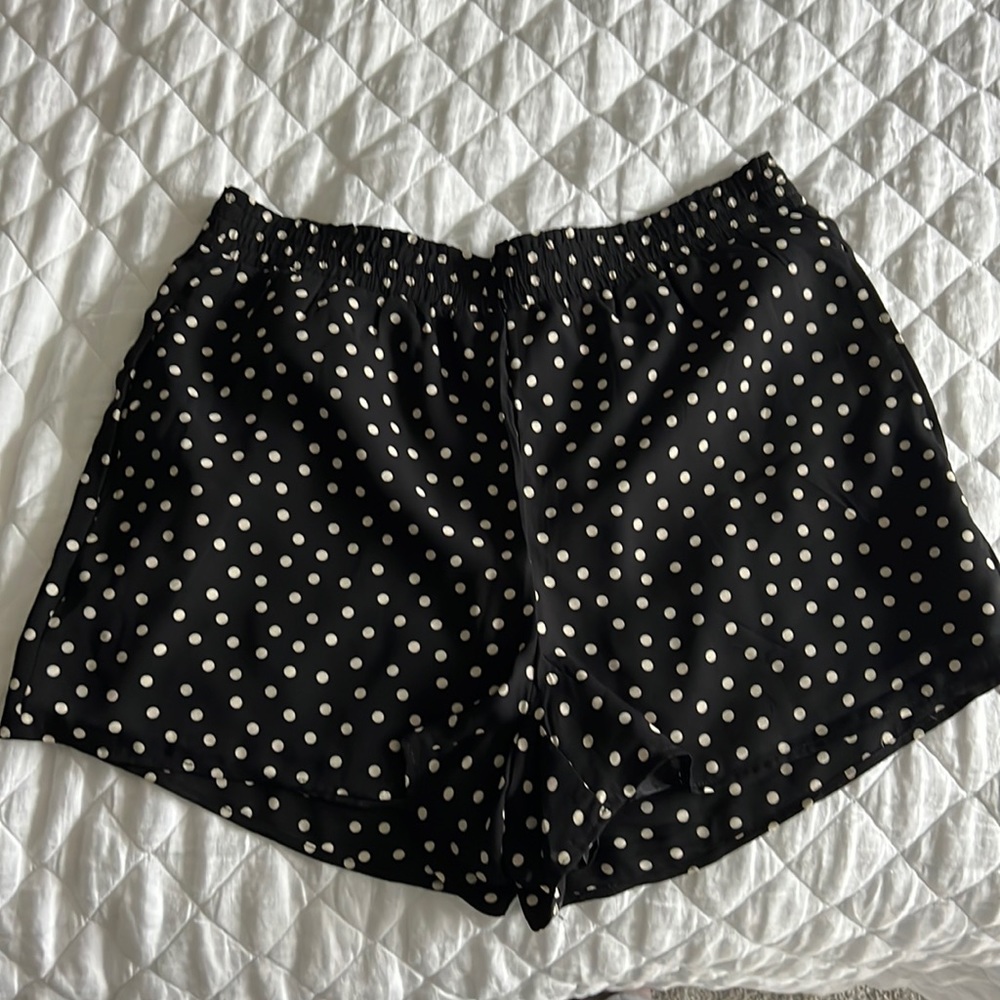 New without tags, high waisted elastic waisted black/nude polka dot shorts